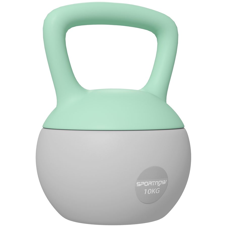 SPORTNOW Kettlebell 10 kg, Soft-Kettlebell mit Metallsandfüllung und rutschfestem Griff, für Krafttraining zu Hause, Fitnessstudio, Mintgrün und Grau   Aosom von SPORTNOW