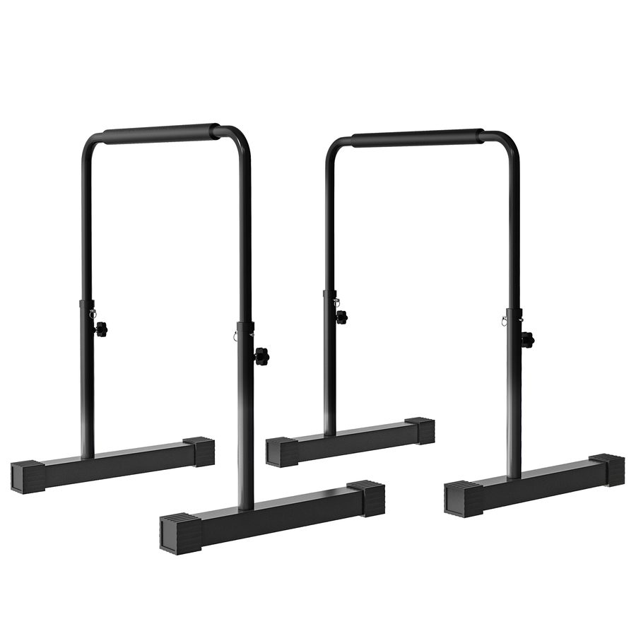 HOMCOM Dip Barren Bars 2er Set Rutschfest Dip Station 80-100 cm Höhenverstellbar Fitness Parallettes für Muskeltraining und Krafttraining Stahl Schwarz   Aosom