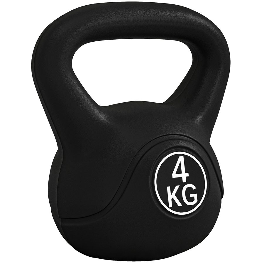 HOMCOM Kettlebell 4 kg, Kunststoffüberzug & Sandfüllung, breiter Griff, flache Basis, ideal für Krafttraining, Zuhause & Fitnessstudio, Schwarz   Aosom von HOMCOM