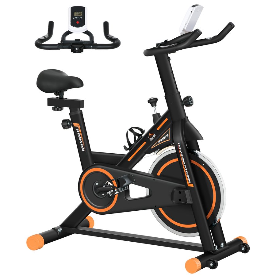 HOMCOM Heimtrainer für Zuhause, leises Indoor-Fitnessrad mit LCD-Bildschirm, verstellbarer Widerstand, Lenker und Sitz verstellbar, stationär für Zuhause, Belastung 120 kg, schwarz und orange   Aosom von HOMCOM