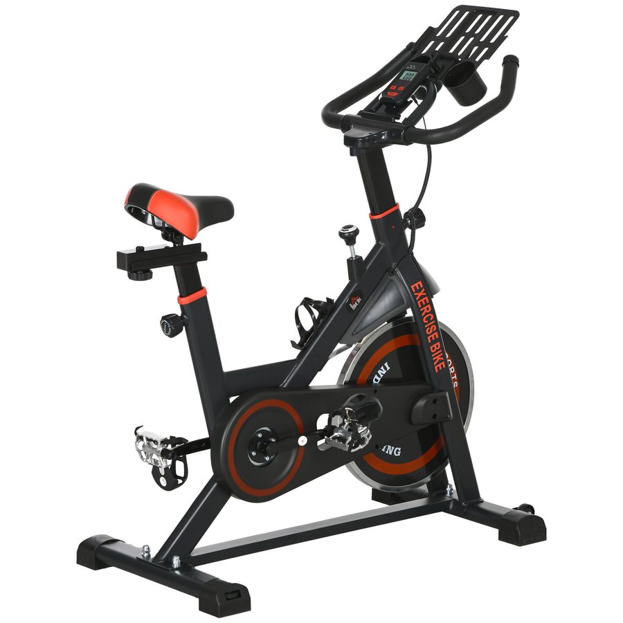 HOMCOM Heimtrainer, Fitness-Heimtrainer mit verstellbarem Lenker und Sattel, Ablagekorb, LCD-Monitor, Flaschenhalter, 8 kg Schwungrad und Rollen, Rot   Aosom von HOMCOM