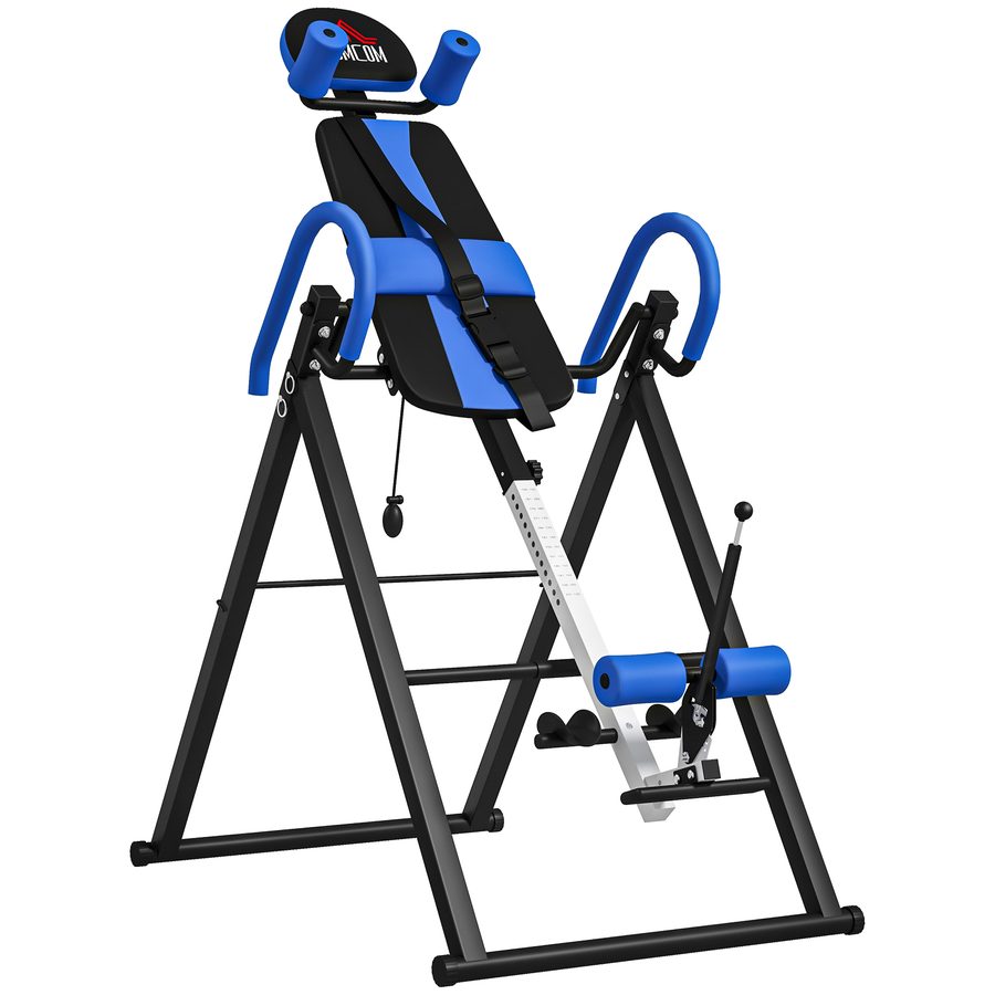 HOMCOM Klappbarer Inversionstisch für Krafttraining, verstellbarer Sicherheitsgurt, 3-stufige Neigung, Stahl, blau schwarz   Aosom von HOMCOM