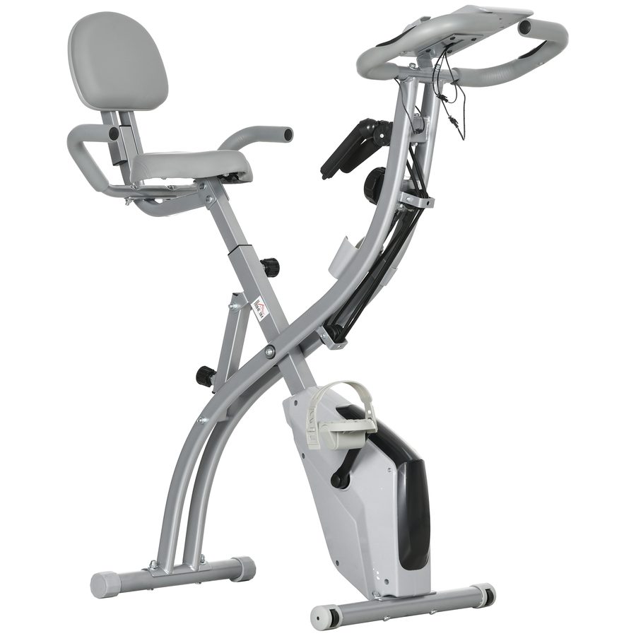 HOMCOM Faltbares Heimfahrrad, Trainingsfahrrad, Heimtrainer für Erwachsene, 8 Stufen magnetischer Widerstand, Handpulssensoren, multifunktionales LCD-Display, verstellbarer Sattel, Stahl, Silbergrau   Aosom von HOMCOM