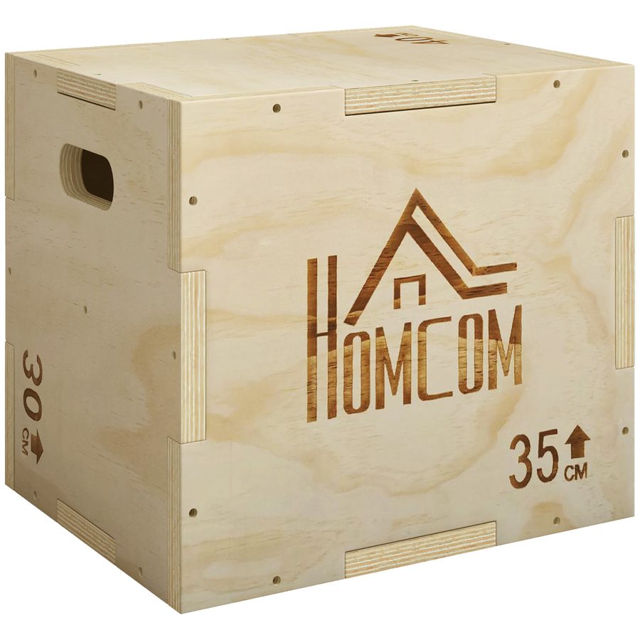 HOMCOM 3-in-1 Plyo Box Holz Plyometrische Sprungbox mit 3 Sprunghöhen Griffen Step-Up Jumping Box 40,5 x 35,5 x 30,5cm Plyometric Platform Fitnessgerät für Plyometrisches Training Workout   Aosom von HOMCOM