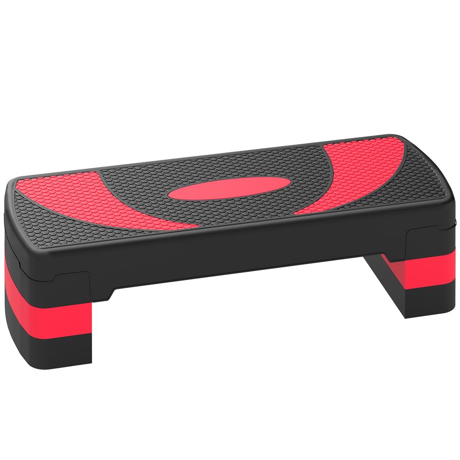 HOMCOM Steppbrett Aerobic-Stepper höhenverstellbar mit 3 Stufen (10/15/20 cm) Fitness Heimtrainer für Indoor Outdoor Belastbarkeit bis 150 kg Rot   Aosom von HOMCOM