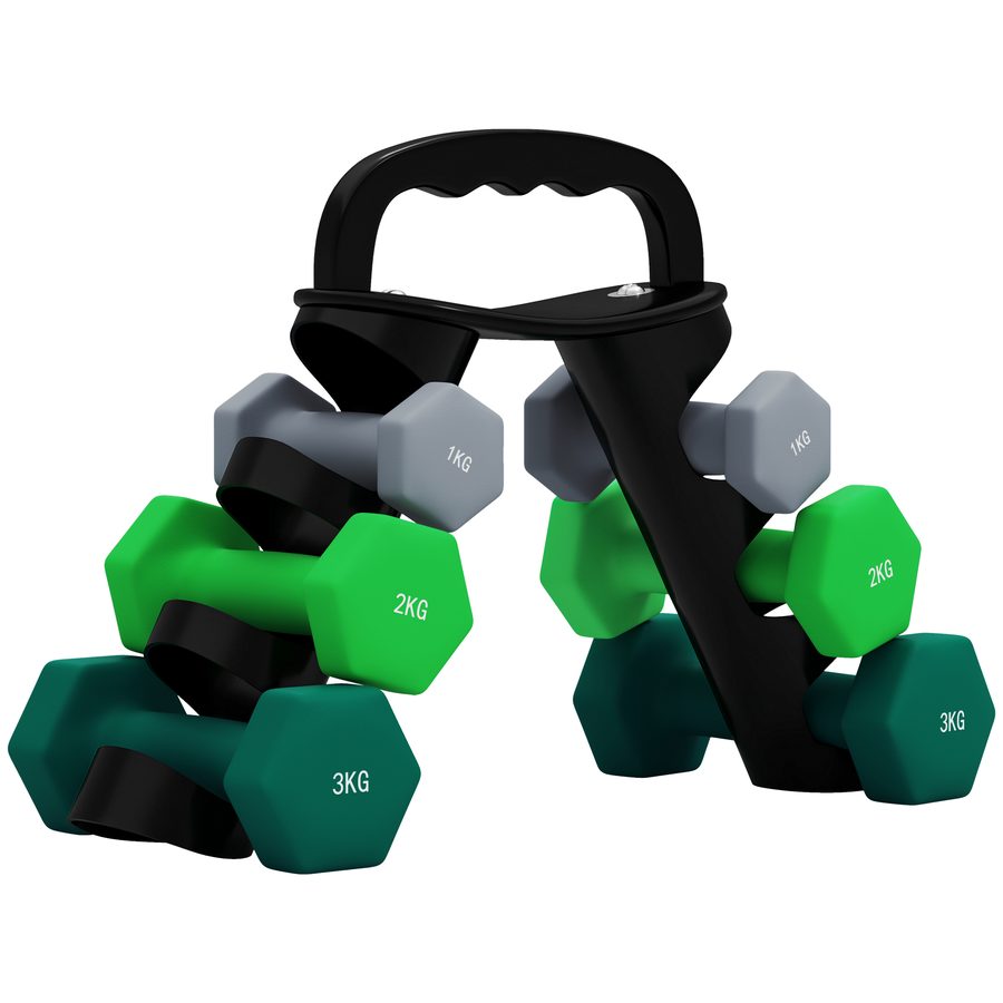 SPORTNOW Hanteln Set 6 Kurzhanteln mit Klappbarem Hantelständer, 2 x 1kg, 2 x 2kg, 2 x 3kg Hexagon-Hanteln, Kugelhantel für Fitness, Gymnastik, Zuhause   Aosom von SPORTNOW