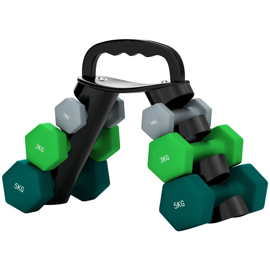 SPORTNOW Hanteln Set 6 Kurzhanteln mit Klappbarem Hantelständer, 2 x 1kg, 2 x 3kg, 2 x 5kg Hanteln, Kugelhantel für Fitness, Gymnastik, Zuhause   Aosom von SPORTNOW