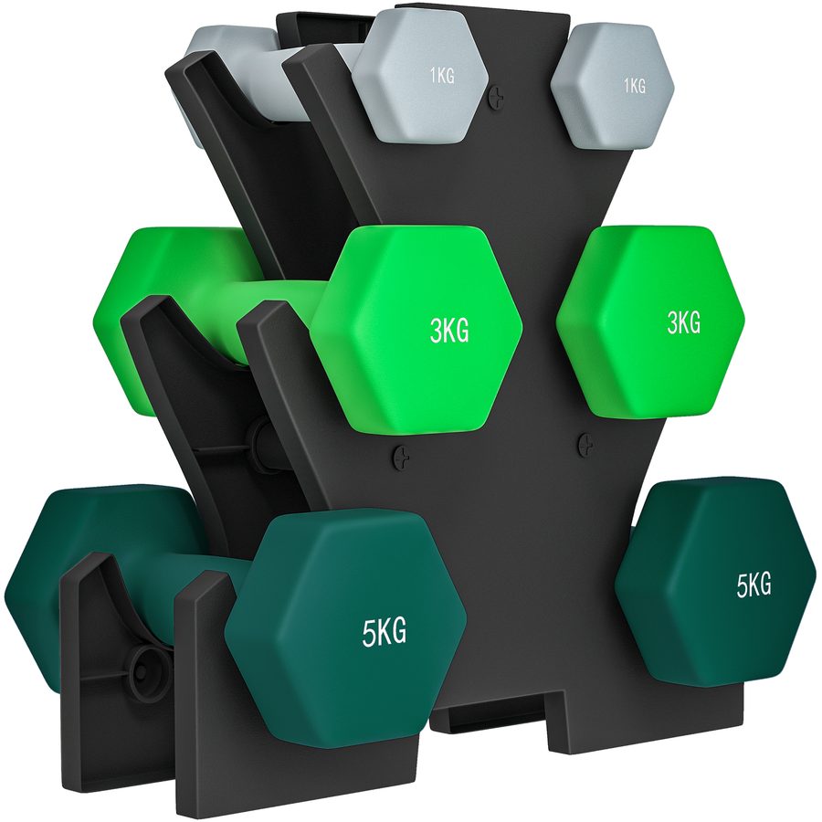 SPORTNOW Hanteln Set 6 Kurzhanteln mit Hantelständer, 2 x 1kg, 2 x 3kg, 2 x 5kg Hantelset aus Metall für Fitness, Gymnastik, Zuhause   Aosom von SPORTNOW