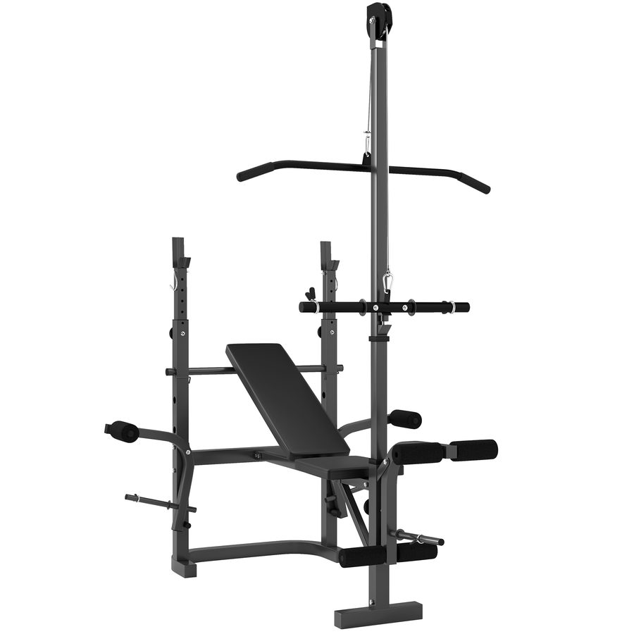 SPORTNOW Hantelbank Multifunktional Verstellbar, Hantelbank mit Stangenhalter, Beinstreckung, Bizepscurl und Schmetterling, für Training zu Hause, Fitnessstudio   Aosom von SPORTNOW