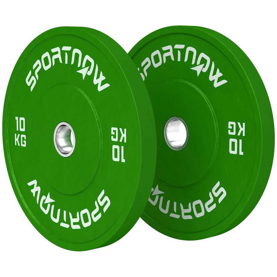 SPORTNOW Set 2 Gewichtsscheiben 2x10 kg aus Gummi, Gewichtsscheiben für Fitnessstudio und Zuhause mit 5 cm Loch für Kurzhanteln und Hantelstangen, Grün   Aosom von SPORTNOW