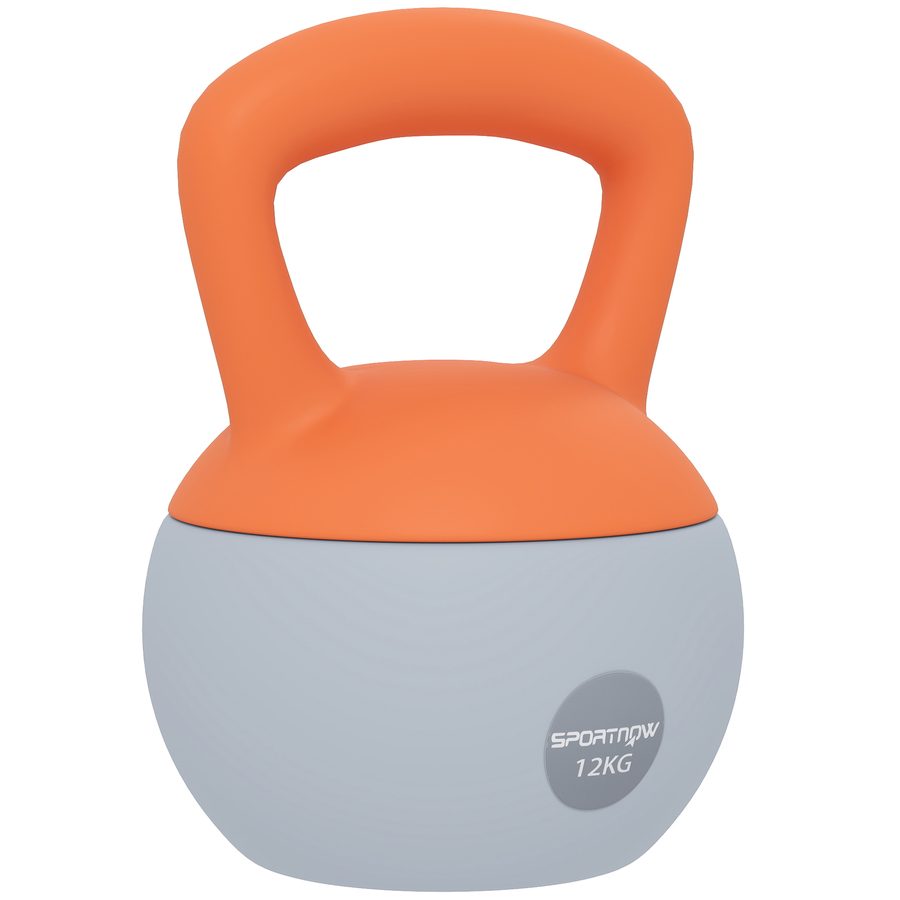 SPORTNOW Kettlebell 12 kg, Soft-Kettlebell mit Metallsandfüllung und rutschfestem Griff, für Krafttraining/Bodybuilding zu Hause und im Fitnessstudio, Orange und Grau   Aosom von SPORTNOW