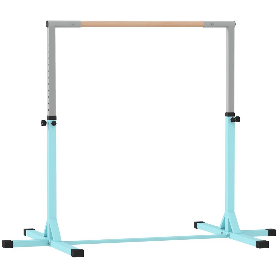 HOMCOM Gymnastikstange für Kinder, höhenverstellbar Turnreck Reckstange, Reck Turnstange für Indoor & Outdoor aus Holz & stabile Stahlkonstruktion bis 75 kg belastbar, für 3+ Kinder, Hellblau   Aosom von HOMCOM