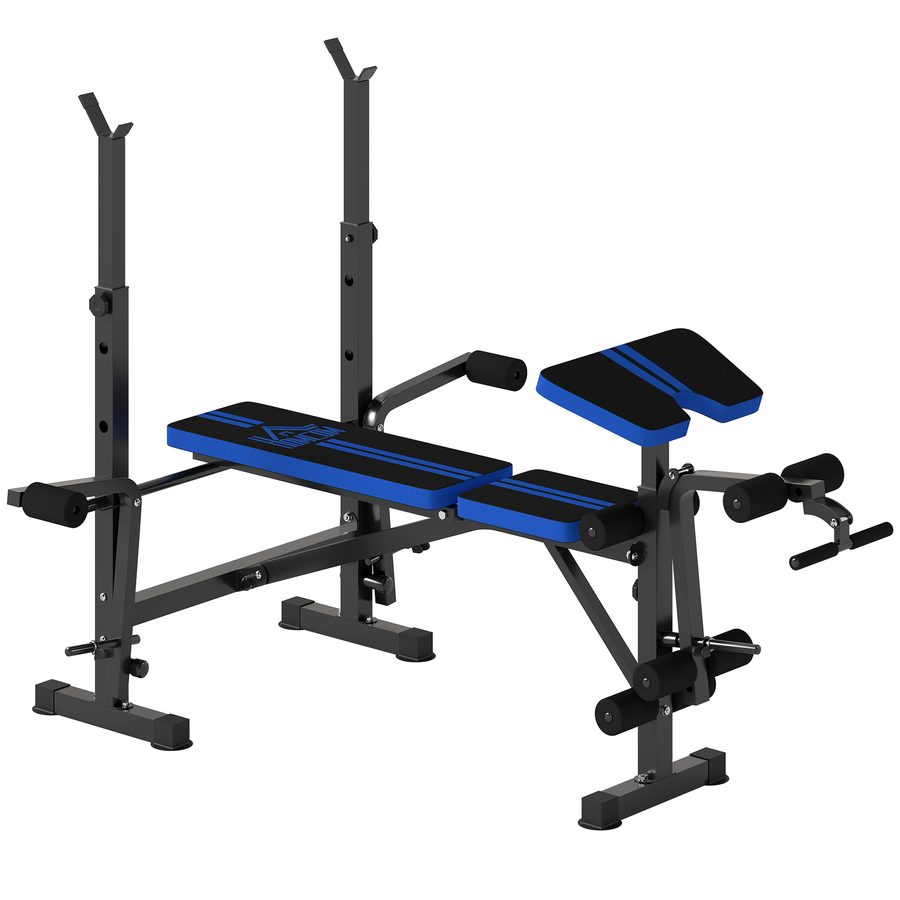 HOMCOM Multifunktionale Hantelbank, Hantelbank mit verstellbarer Rückenlehne, höhenverstellbarer Stangenhalter, Beinstrecker, Prediger-Curl, Butterfly, Heimtraining, Fitnessstudio   Aosom von HOMCOM