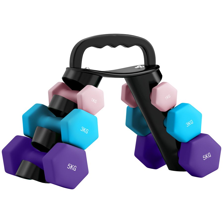 SPORTNOW Hanteln Set 6 Kurzhanteln mit Klappbarem Hantelständer, 2 x 1kg, 2 x 3kg, 2 x 5kg Hexagon-Hanteln, Kugelhantel für Fitness, Gymnastik, Zuhause   Aosom von SPORTNOW