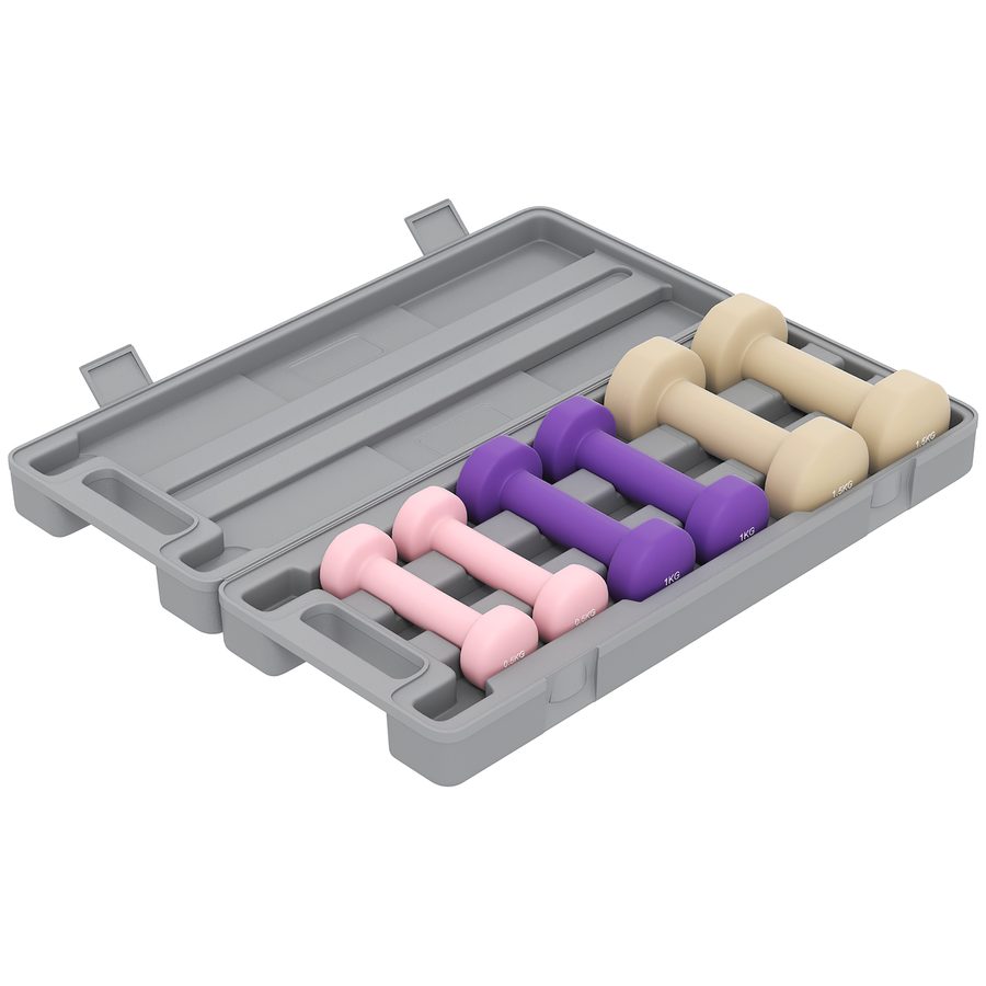 HOMCOM Hantelset 6er Set Hanteln mit Koffer, Gewichten, Kurzhantelset verstellbar 0,5kg, 1kg, 1,5kg Kurzhanteln für Männer Frauen, Dumbbell Set für Zuhause, Fitnessstudio, Krafttraining   Aosom von HOMCOM