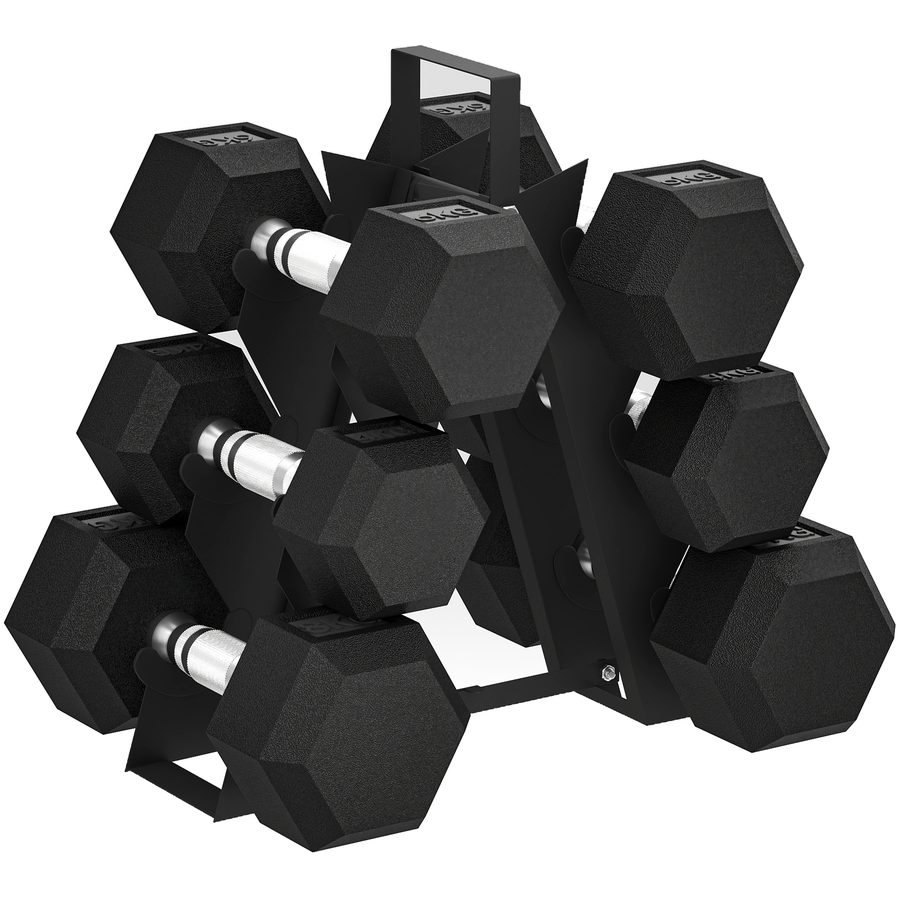 SPORTNOW Hantel-Set 6 Teile, 36 kg – hexagonale Hanteln 2x4 kg, 2x6 kg, 2x8 kg mit Aufbewahrungsständer und rutschfestem Griff für Training zu Hause/Fitnessstudio, Schwarz   Aosom von SPORTNOW