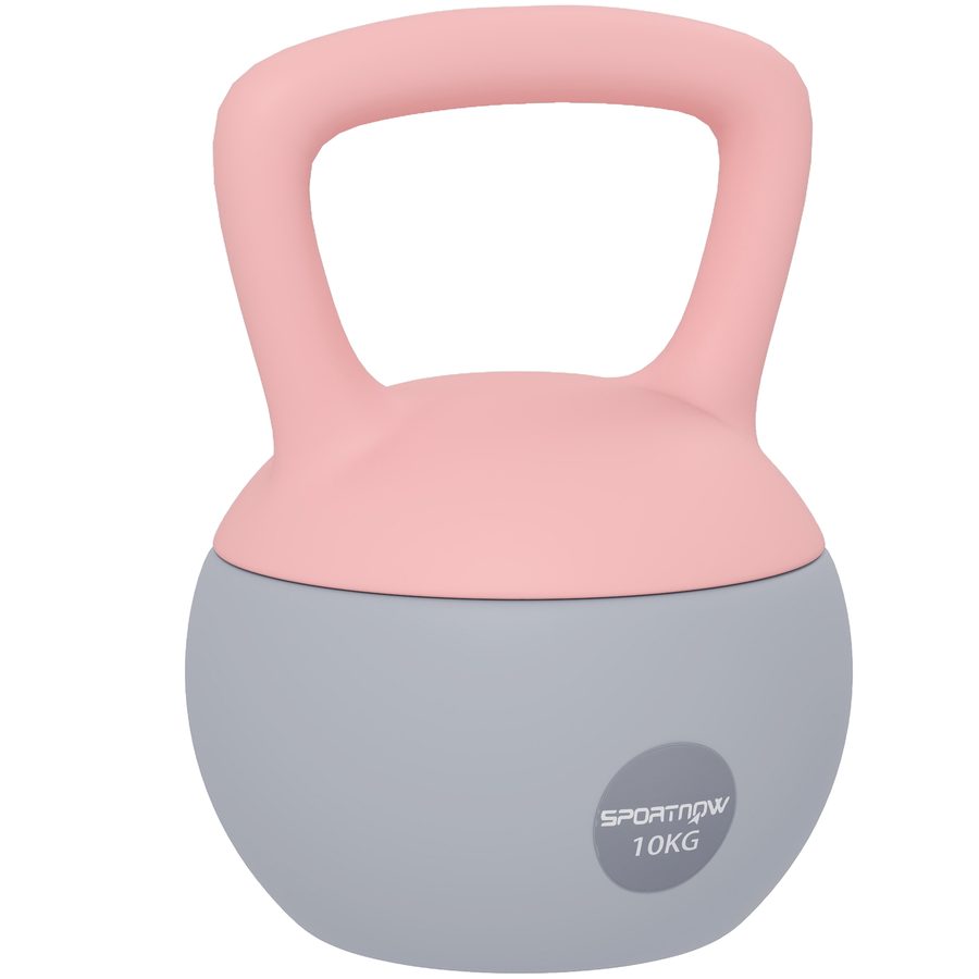 SPORTNOW Kettlebell 10 kg, Soft-Kettlebell mit Metallsand-Füllung und rutschfestem Griff, für Training und Bodybuilding zu Hause, Fitnessstudio, Altrosa und Grau   Aosom von SPORTNOW