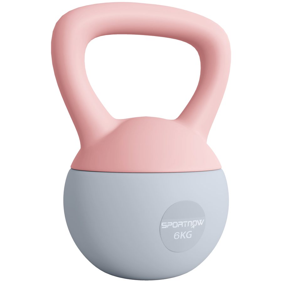 SPORTNOW Kettlebell 6 kg, Soft-Kettlebell mit Metallsandfüllung und rutschfestem Griff, für Heim- und Krafttraining, Altrosa und Grau   Aosom von SPORTNOW