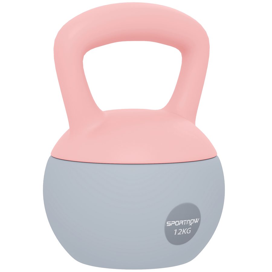 SPORTNOW Kettlebell 12 kg, Soft-Kettlebell mit Metallsandfüllung und rutschfestem Griff, für Training und Bodybuilding zu Hause, Fitnessstudio, Altrosa und Grau   Aosom von SPORTNOW
