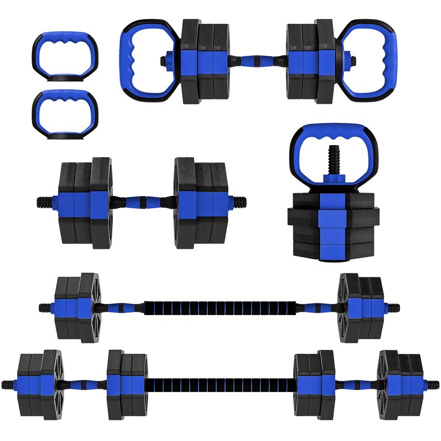 SPORTNOW Hantel-Set 6-in-1 verstellbar 20 kg rutschfest, Kettlebell, Hantelstange oder Liegestützgriffe für Home-Fitness, blau und schwarz   Aosom von SPORTNOW