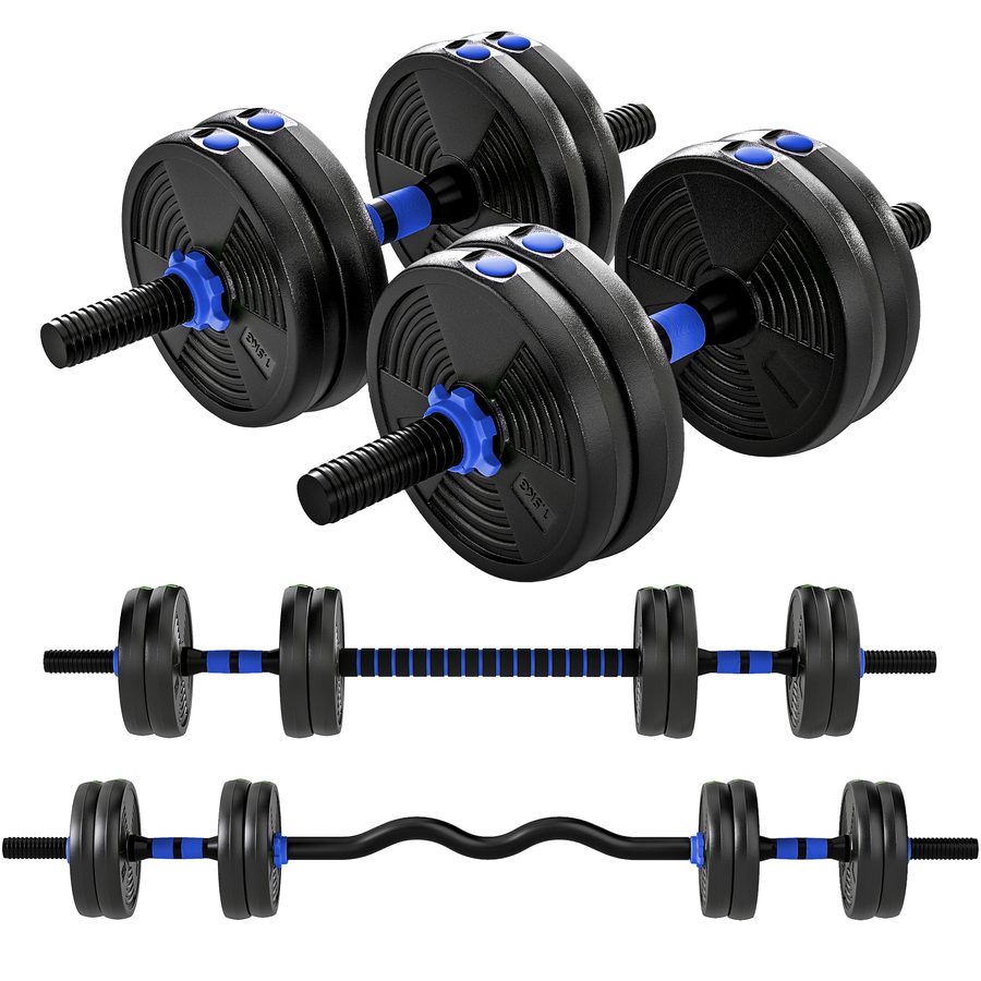 SPORTNOW Hantelset Hanteln verstellbar 15 kg 3 in 1, verstellbares Gewicht Set mit Verlängerungsstange, rutschfester Griff, Kunststoffummantelung, Fitness, Bodybuilding, blau und schwarz   Aosom von SPORTNOW
