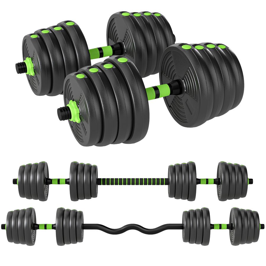 SPORTNOW Hantel-Set Krafttraining verstellbare Hanteln 30 kg 3-in-1, verstellbarer Gewichtssatz mit Verlängerungsstange, rutschfester Griff, Kunststoffüberzug, Fitness, Krafttraining, grün und schwarz   Aosom von SPORTNOW