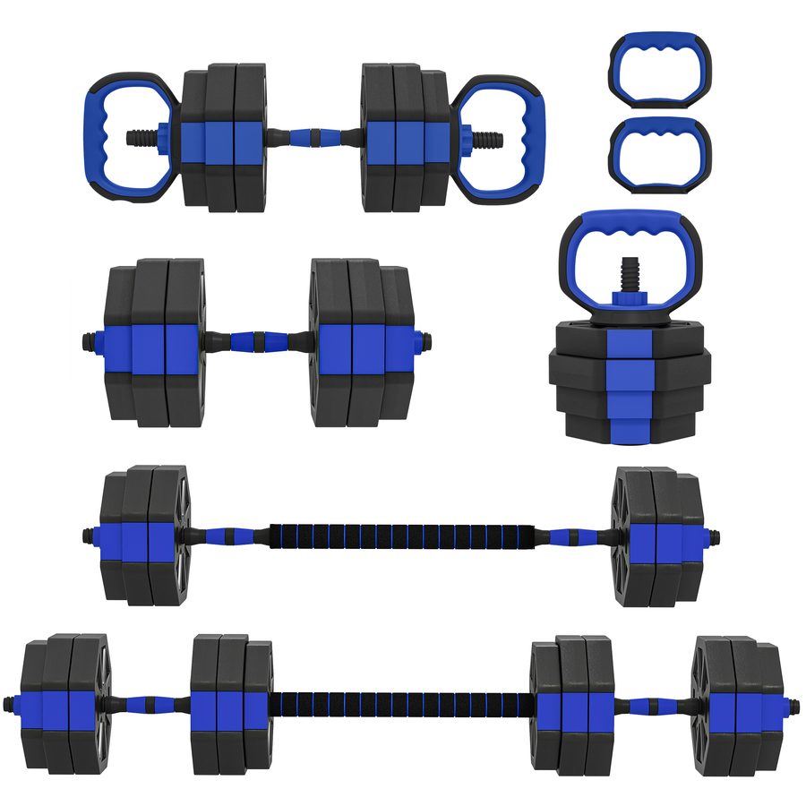 SPORTNOW Hantel-Set 6-in-1 verstellbar 30 kg rutschfest, Kettlebell, Hantelstange oder Liegestützgriffe für Home-Fitness, Blau und Schwarz   Aosom von SPORTNOW