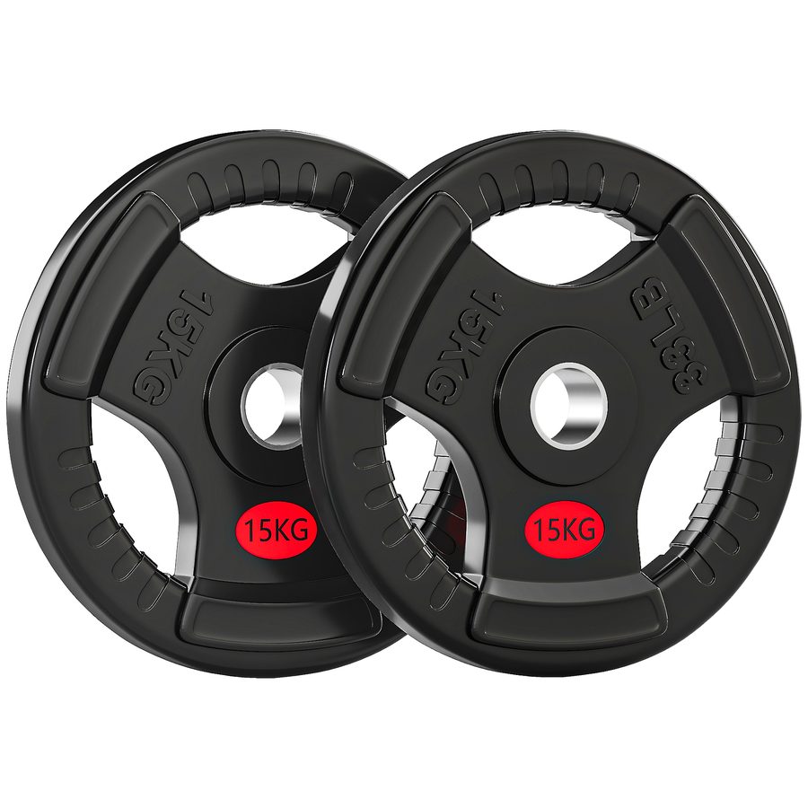 SPORTNOW Olympische Hantelscheiben, Loch Ø50 mm, 2 Hantelscheiben 15 kg mit Innenring aus Stahl und dreifachem Griff, für Kurzhanteln und Stangen, Fitness-Training zu Hause, Fitnessstudio, Schwarz   Aosom von SPORTNOW