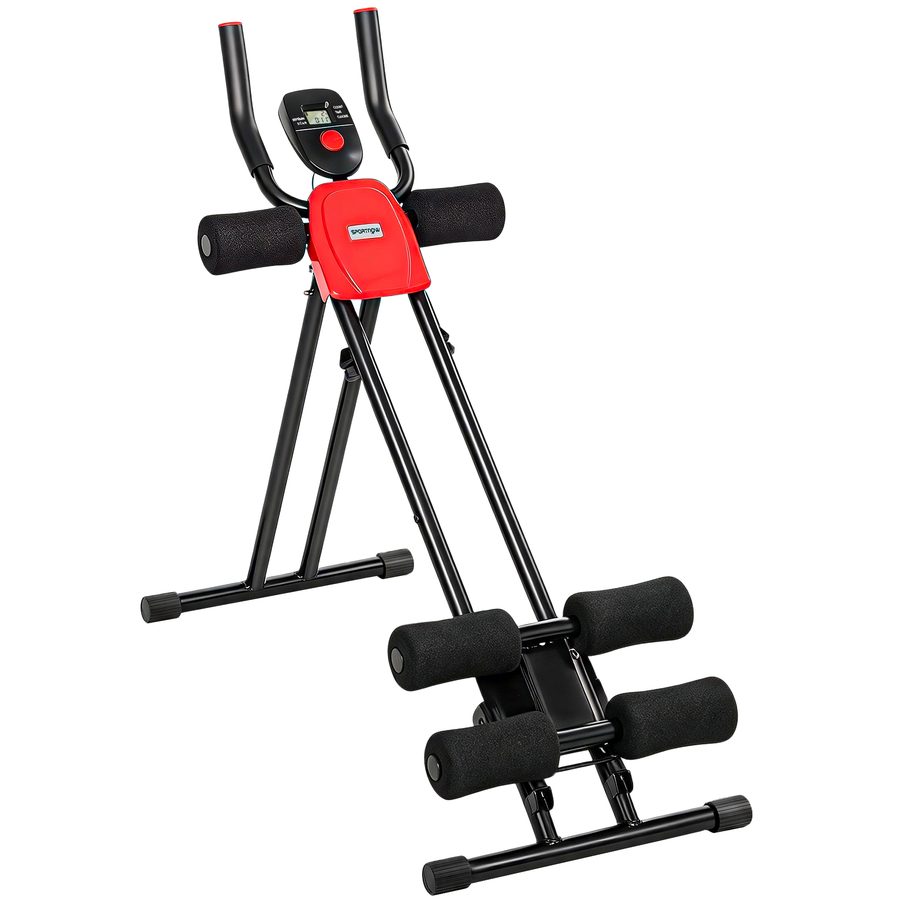 SPORTNOW Bauchtrainer, Klappbarer Bauchmuskeltrainer mit LCD-Anzeige, Doppel-Schienen, Trainingsgerät für Muskelaufbau, Fitness, belastbar bis 120 kg, Stahl, Rot   Aosom von SPORTNOW