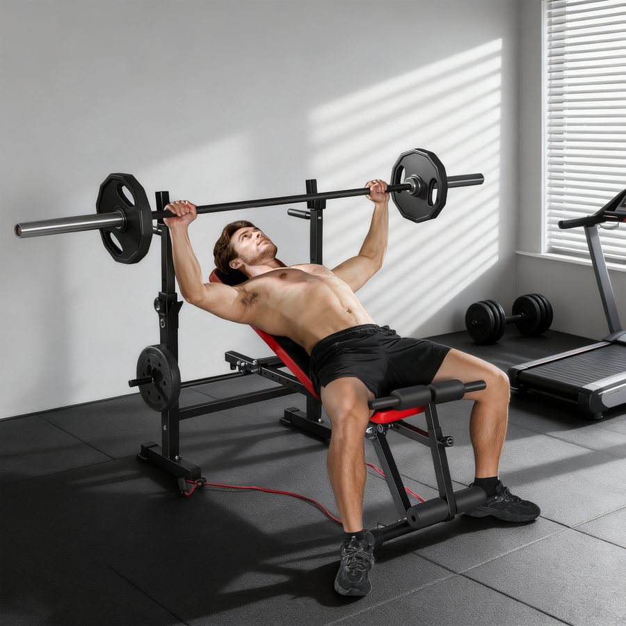 SPORTNOW Multifunktionale Hantelbank, Belastbar bis 420 kg, Schrägverstellbare Hantelbank mit Einstellbarer Stangenhalterung, Sitz- und Rückenlehne verstellbar, Für komplettes Training zu Hause / im Fitnessstudio   Aosom von SPORTNOW