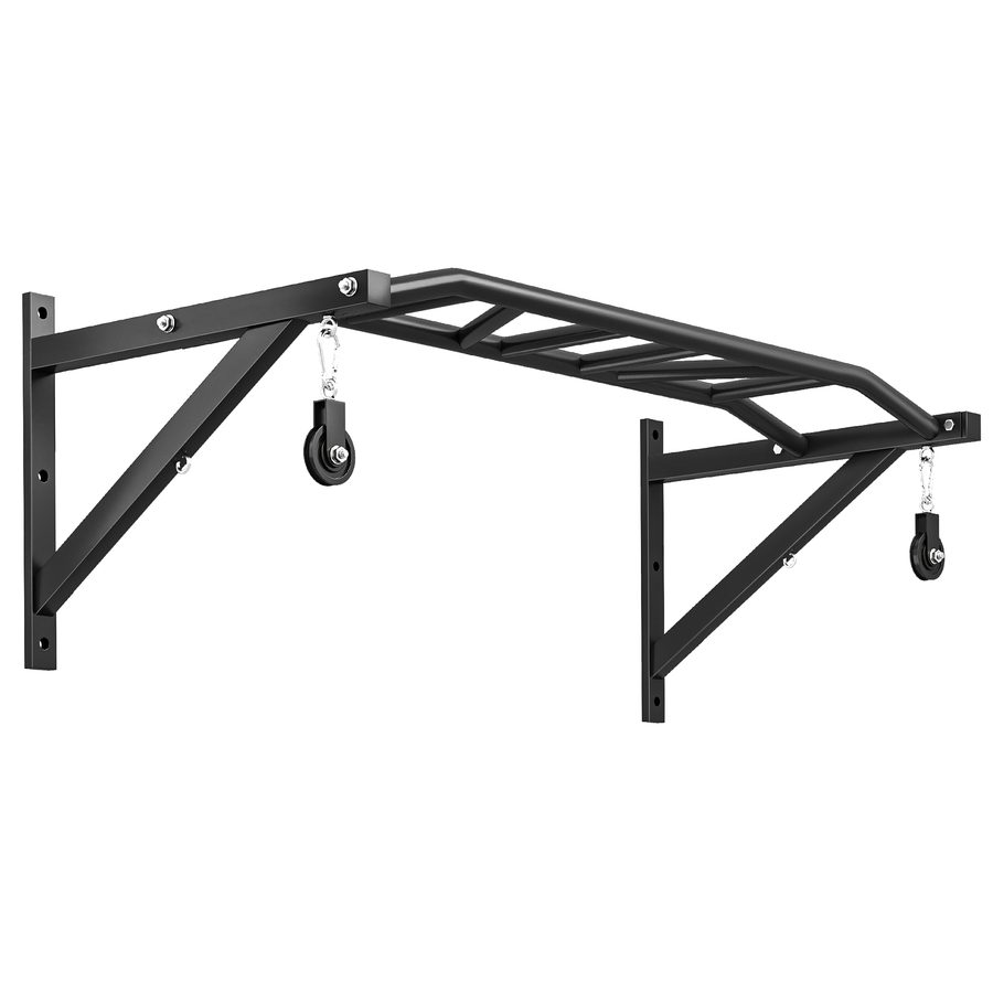 SPORTNOW Wand-Klimmzugstange, multifunktionale Multi-Grip Fitnessstange aus robustem Stahl, mit Kabel-Flaschenzugsystem, Multi-Grip Klimmzugstange für Zuhause, Belastung 200 kg, schwarz   Aosom von SPORTNOW