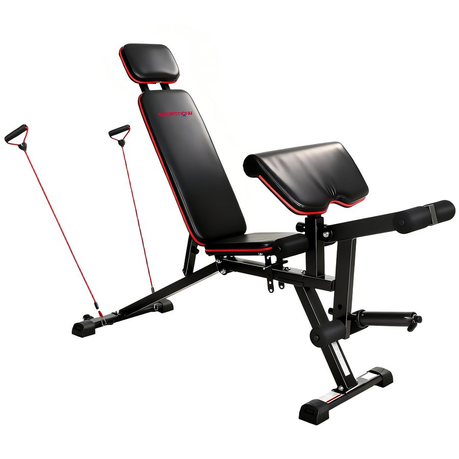 SPORTNOW Hantelbank verstellbar bis 300 kg 3 in 1 Trainingsbank mit Rollen Beinstrecker Curlpult langer Kopfstütze Schrägbank mit Widerstandsbändern Fitnessbank für Home Gym Zuhause   Aosom von SPORTNOW