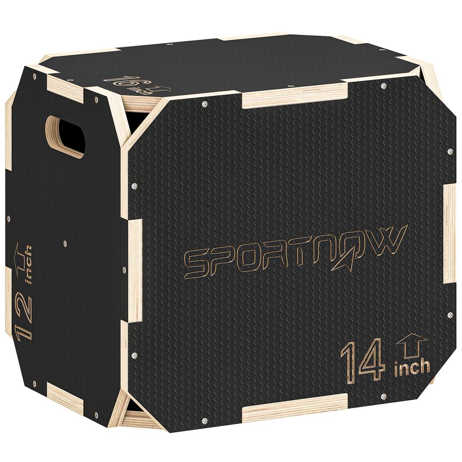 SPORTNOW Plyo-Box aus Holz 3-in-1, Plattform mit 3 verstellbaren Höhen 41/36/31 cm, Griffe, ohne Ecken, Sprung- und Krafttraining, für Zuhause, Fitnessstudio und Außenbereich   Aosom von SPORTNOW