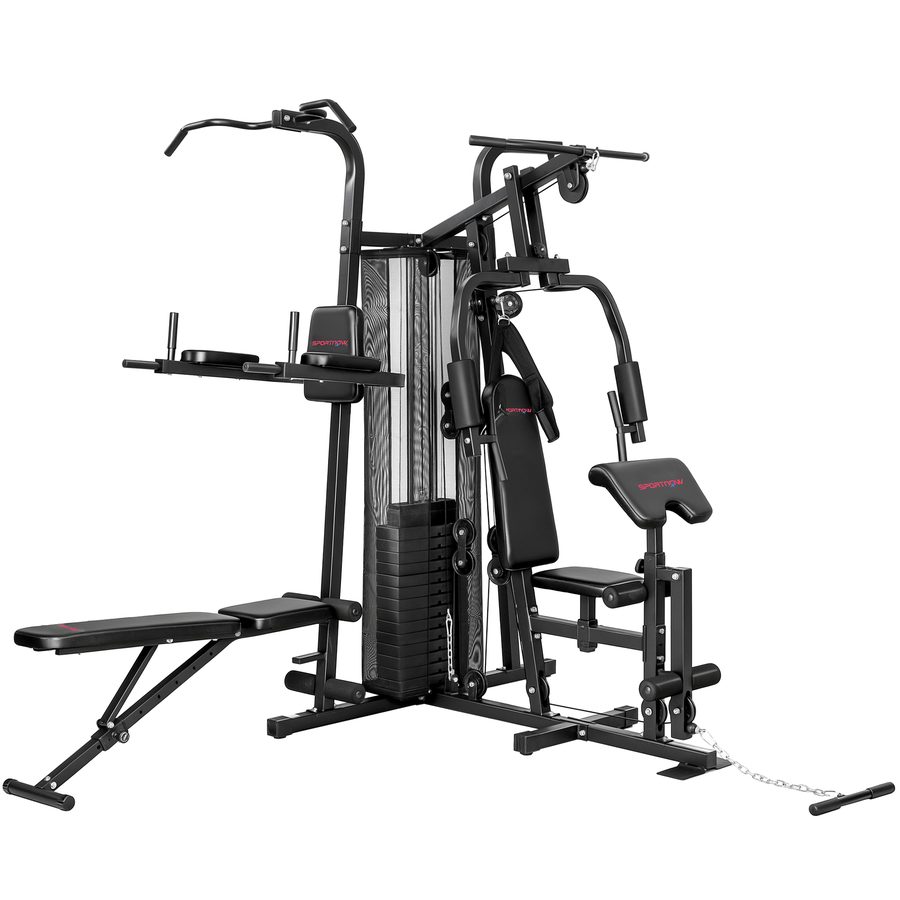 SPORTNOW Kraftstation Fitnessstation mit Latzug Butterflystange 69kg Gewichten, Seil, verstellbar Bank, Multifunktion Multistation bis zu 120kg belastbar Fitnessgerät Trainingsstation für Zuhause   Aosom von SPORTNOW