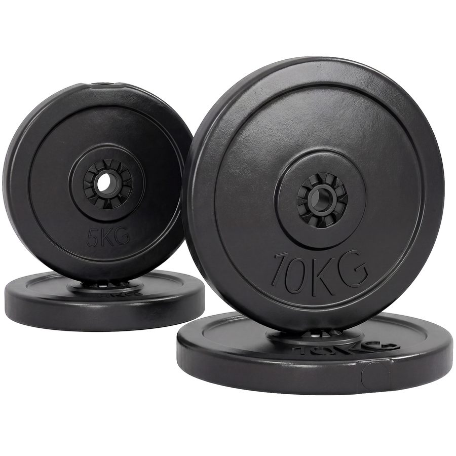 HOMCOM Set mit 4 Hantelscheiben 2x5 kg und 2x10 kg für Langhantel und Kurzhanteln, Hantelscheiben-Set mit 25 mm Loch aus Kunststoff und Sand, Langhantelgewichte für Fitness-Training Home Gym, Schwarz   Aosom von HOMCOM