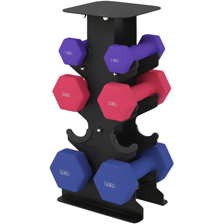 SPORTNOW Hanteln Set 3 Paar Kurzhanteln mit Aufbewahrungsständer rutschfeste Griff, 1-5 kg Hexagon Hantelset Kurzhantel Set für Heimtraining, Fitnessstudio   Aosom von SPORTNOW