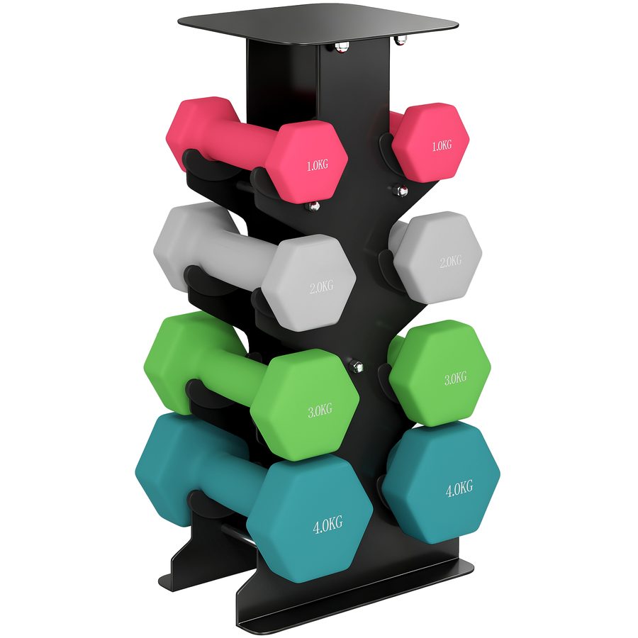 SPORTNOW Hanteln Set 4 Paar Kurzhanteln mit Aufbewahrungsständer rutschfeste Griff, 1-4 kg Hexagon Hantelset Kurzhantel Set für Heimtraining, Fitnessstudio   Aosom von SPORTNOW