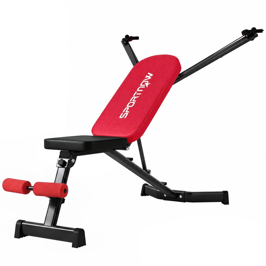 SPORTNOW Klappbare Hantelbank, verstellbare Rückenlehne in 3 Stufen, Flach/Schräg/Negativ, Beinextension und Widerstandsbänder, für Heimtraining   Aosom von SPORTNOW