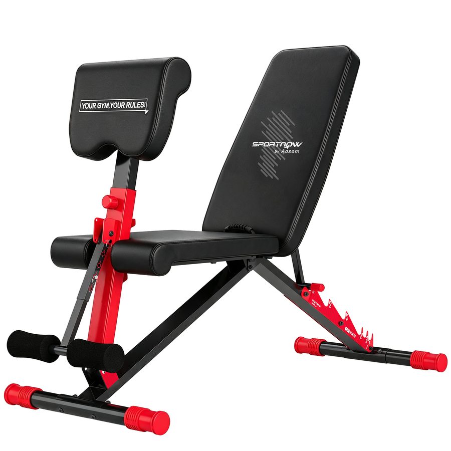 SPORTNOW Klappbare Fitnessbank, multifunktionale Bauchbank neigbar mit 7-stufig verstellbarer Rückenlehne, Flach/Schräg/Negativ, für Heimtraining, Belastbar bis 300 kg, Rot   Aosom von SPORTNOW