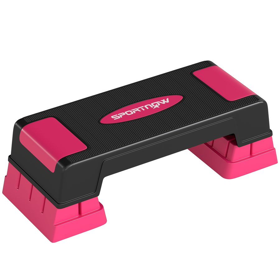 SPORTNOW Steppbrett höhenverstellbar Fitness Aerobic Stepper mit 3 Stufen (12/17,5/22,5 cm), Anti-Rutsch-Matte, Rutschfest Step Bench für Zuhause Fitnessstudio Büro Schwarz+Rosa   Aosom von SPORTNOW
