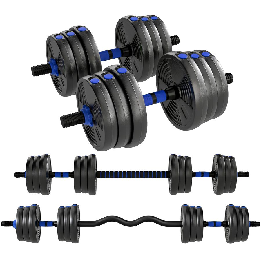 SPORTNOW Hantelset Verstellbare Hanteln 25 kg 3 in 1, Verstellbares Gewichtset mit Verlängerungsstange, Rutschfester Griff, Kunststoffbeschichtung, Fitness, Krafttraining, Blau und Schwarz   Aosom von SPORTNOW