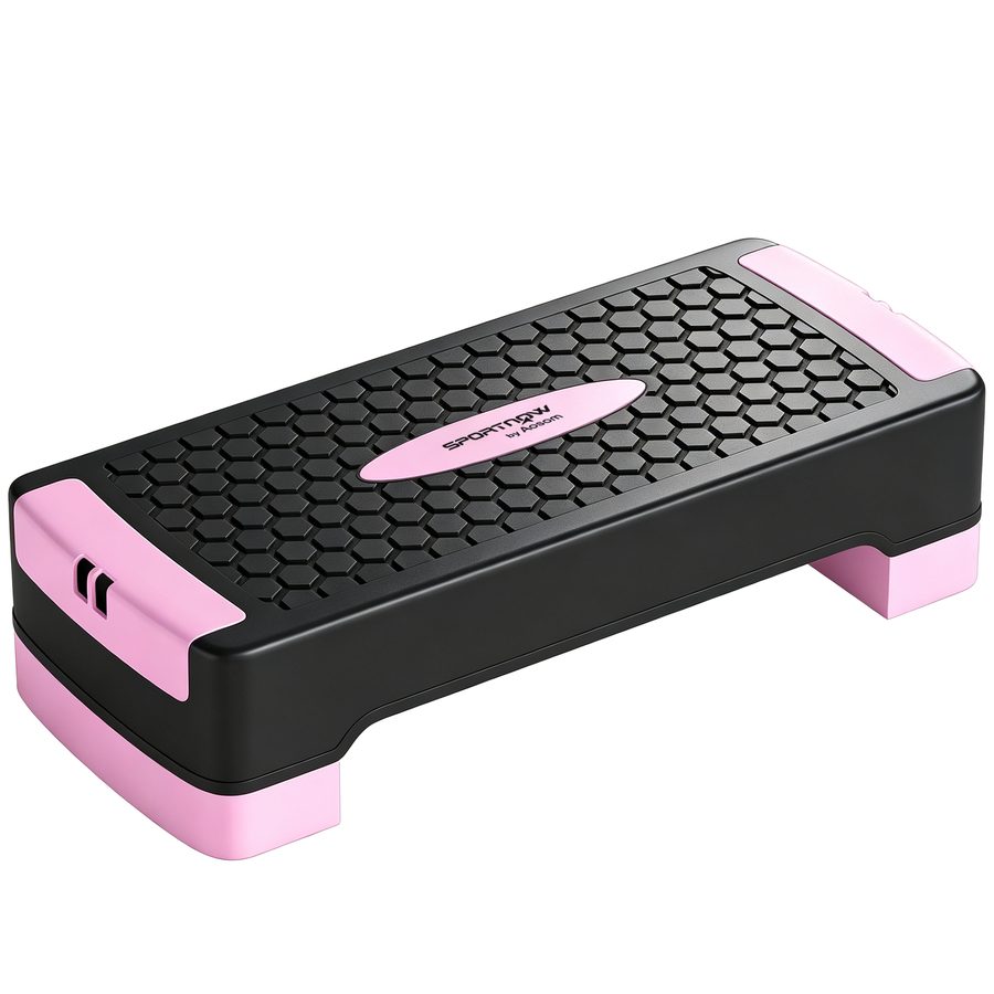 SPORTNOW Steppbrett höhenverstellbar Fitness Aerobic Stepper mit 2 Stufen (11/16 cm) 2 Widerstandsbändern, Anti-Rutsch-Matte, Rutschfest Step Bench für Zuhause Fitnessstudio Büro Rosa   Aosom von SPORTNOW