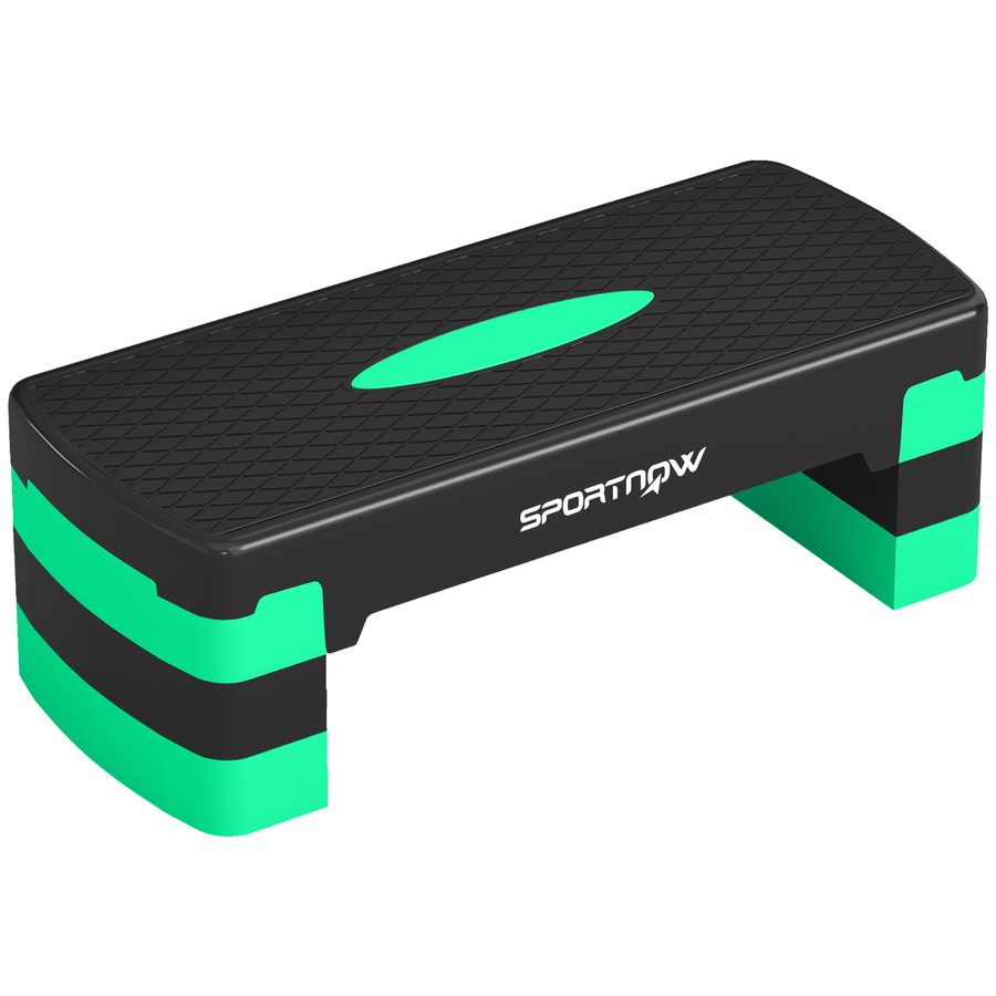 SPORTNOW Verstellbarer Aerobic-Stepper, Step mit Höhe 10/15/20 cm, Fitness-Stepper für Zuhause, Herren und Damen, Cardio- und Krafttraining, Grün   Aosom von SPORTNOW