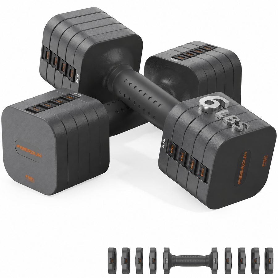 FEIERDUN 5-in-1 verstellbares Kurzhantelset (2 Stück), 5,4 kg Hanteln für Damen und Herren, 1s-einstellbares, besonders stabiles Kurzhantelset für das Heim-Fitnessstudio und den Außenbereich
