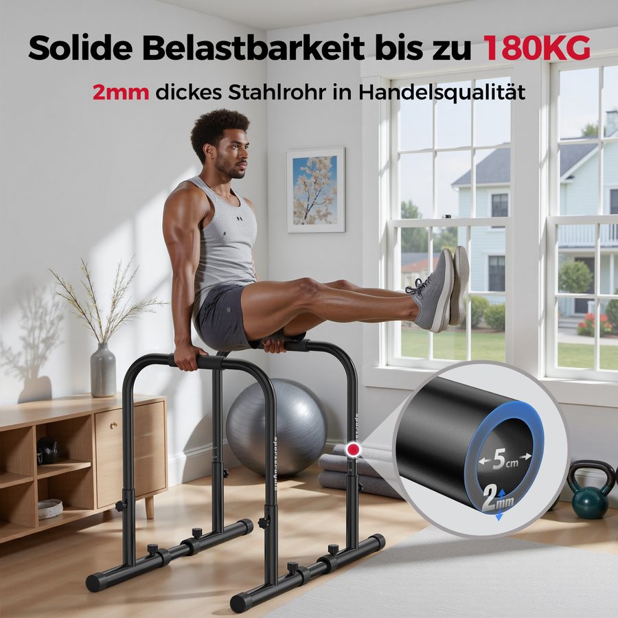Sportsroyals Dip Barren,400 kg Tragkraft Dip Stange & Dip Bar,Doppel Sicherung,Funktionaler Stabiler Dip Bar,Höhenverstellbar 81-96 cm,Tragbar für Heimgym&Calisthenics Equipment