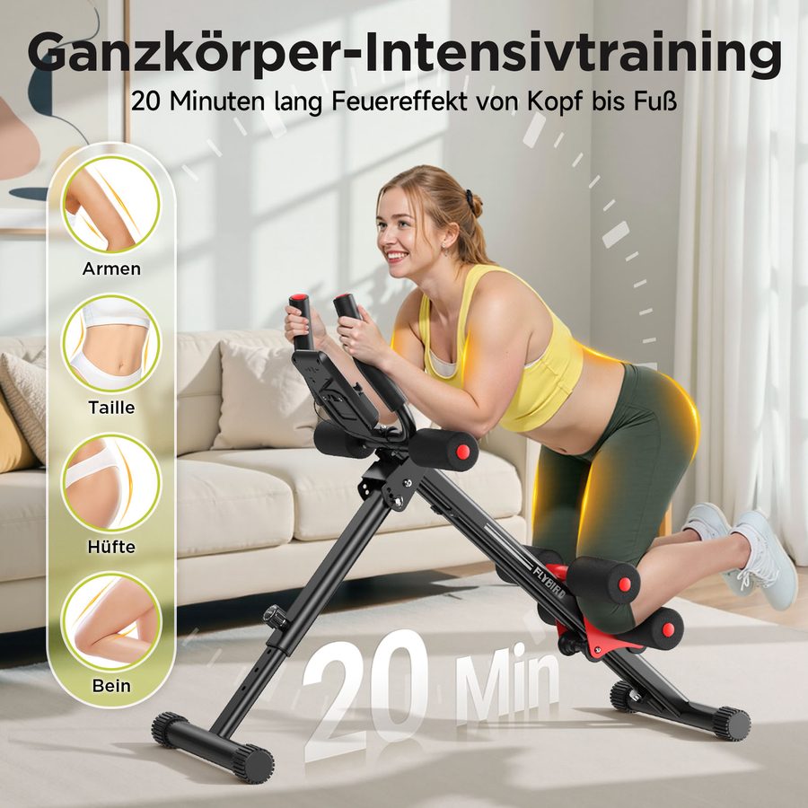 FLYBIRD Bauchtrainer, Verstellbares Bauchmuskelgerät für Zuhause, Multifunktionales Faltbares Ganzkörpertraining-Gerät zur Figurformung mit LCD-Monitor,150 kg Tragfähigkeit