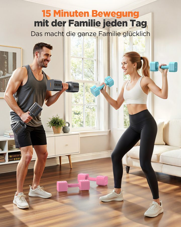 FEIERDUN 5-in-1 verstellbares Kurzhantelset (2 Stück), 9 kg Hanteln für Damen und Herren, 1s-einstellbares, besonders stabiles Kurzhantelset für das Heim-Fitnessstudio und den Außenbereich