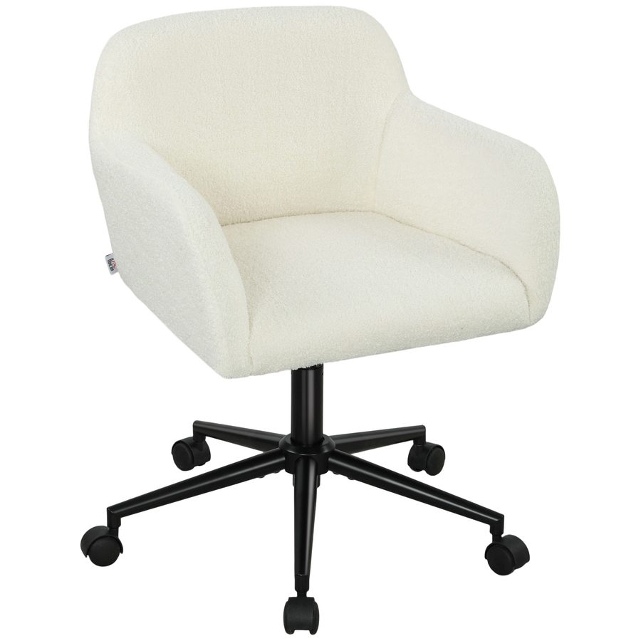 HOMCOM Schreibtischstuhl Homeoffice Stuhl mit Fleece-Optik höhenverstellbar Drehstuhl, Bürostuhl bis 120 kg belastbar für Schlafzimmer, Arbeitszimmer, Cremeweiß   Aosom von HOMCOM