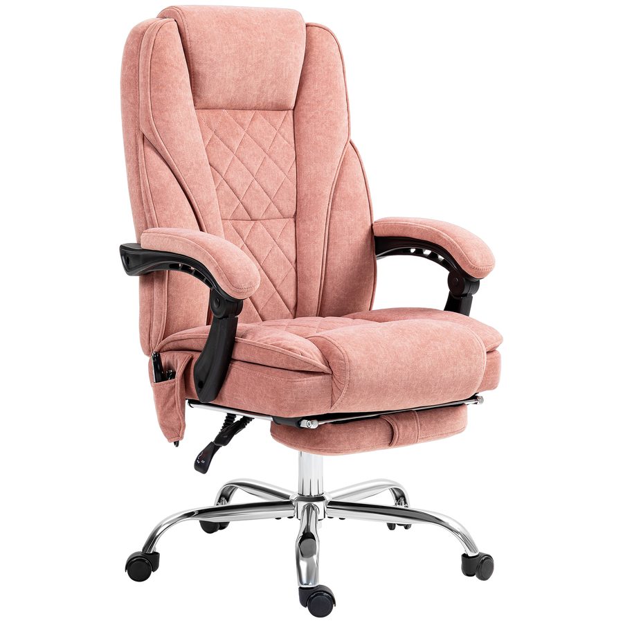 Vinsetto Bürostuhl mit Vibrtationsmassage, Ergonomischer Schreibtischstuhl mit Liegefunktion, Heizung, Höhenverstellbarer Drehstuhl mit Fußstütze, Fernbedienung, Seitentasche, Rosa   Aosom von Vinsetto