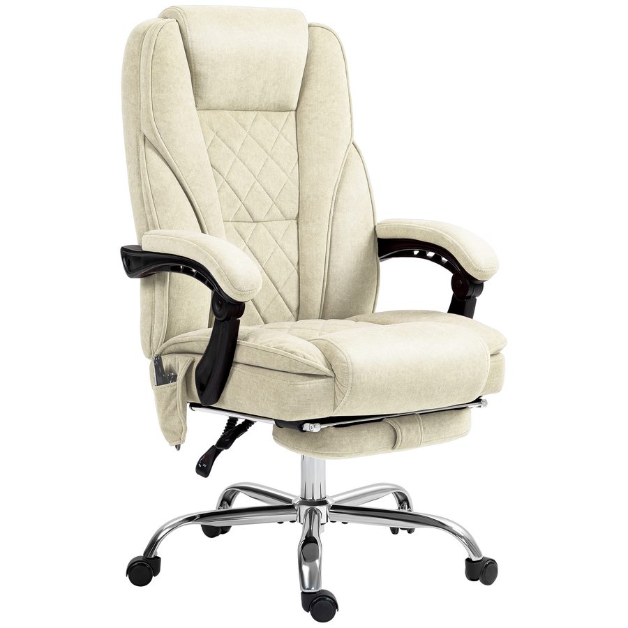 Vinsetto Massagesessel mit Heizung, ergonomischer Bürostuhl mit höhenverstellbarer Rückenlehne, kabelgebundener Fernbedienung, ausziehbare Fußstütze und 360° Schwenkbarkeit in Beige   Aosom von Vinsetto